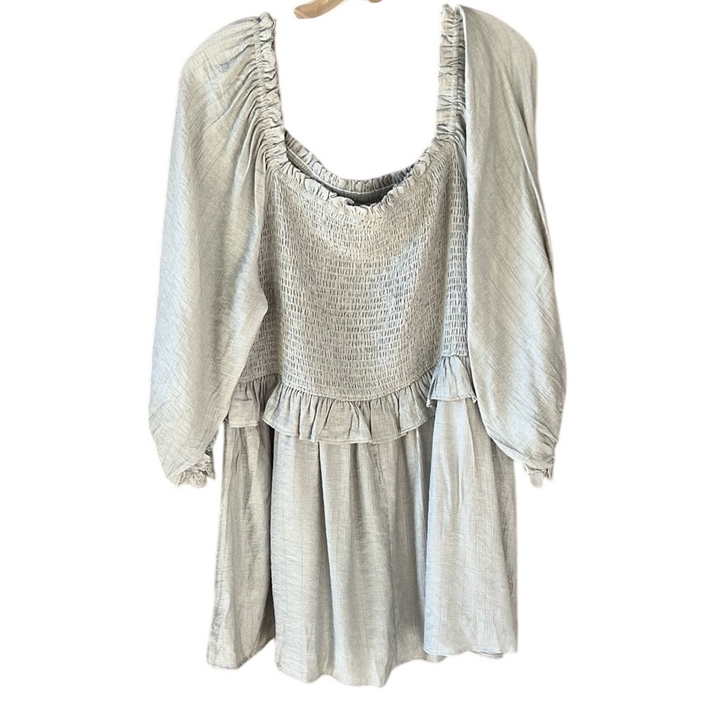 Oddy Sz 3X Bohemian Light Gray Smock Milkmaid Blouse Top Babydoll